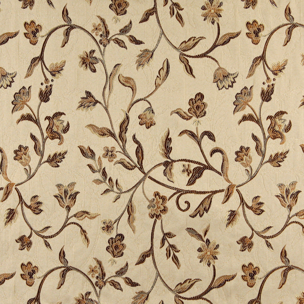 Essentials Floral Vine Upholstery Drapery Beige Brown Fabric