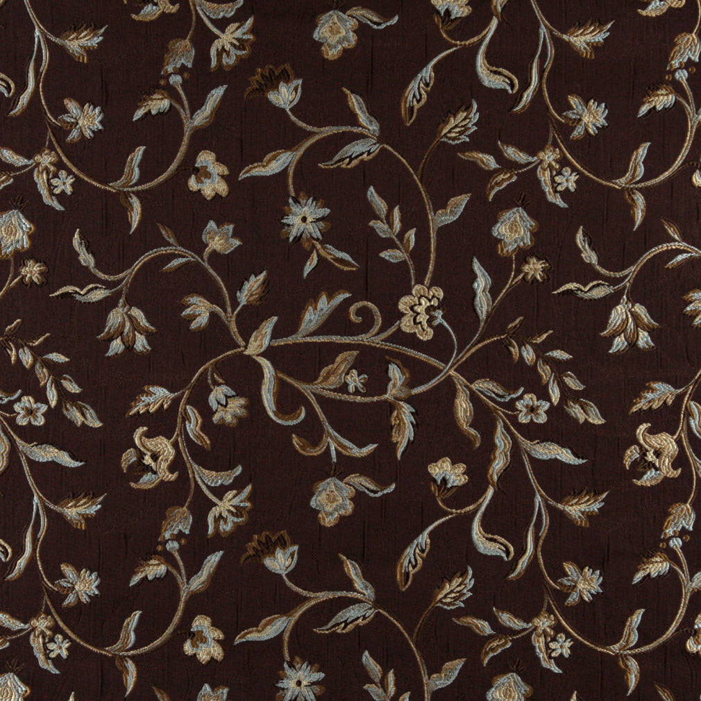 Essentials Floral Vine Upholstery Drapery Brown Aqua Fabric