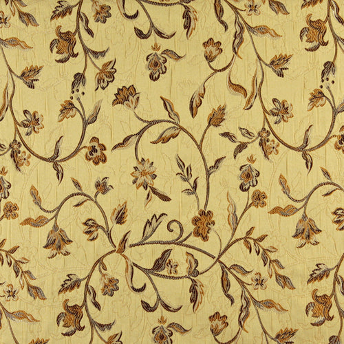 Essentials Floral Vine Upholstery Drapery Yellow Brown Fabric
