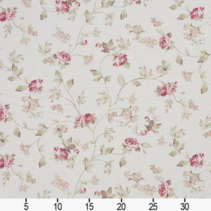 Essentials Heavy Duty Floral Upholstery Drapery Fabric / White Burgundy Green