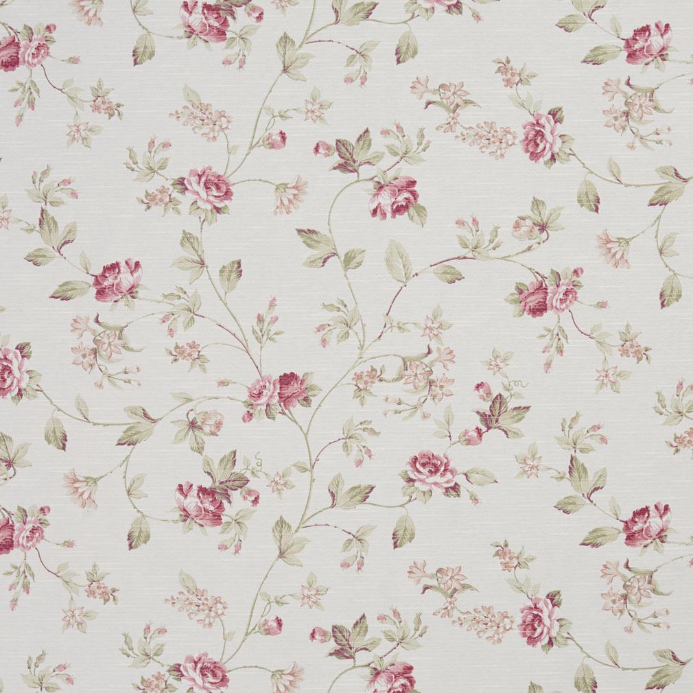 Essentials Heavy Duty Floral Upholstery Drapery Fabric / White Burgundy Green