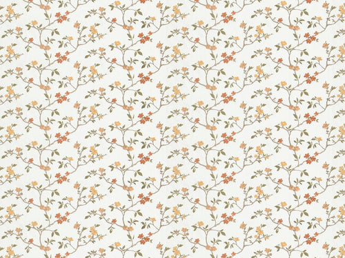 Cream Burnt Orange Green Embroidered Floral Drapery Fabric