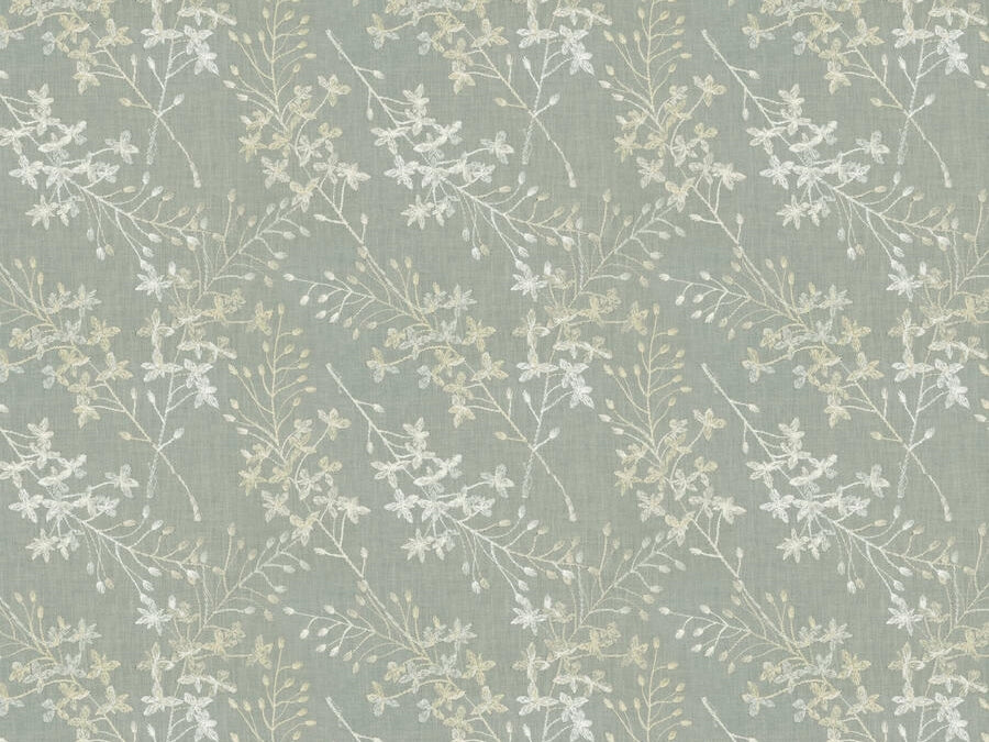 Grey Ivory Beige Floral Embroidered Drapery Fabric