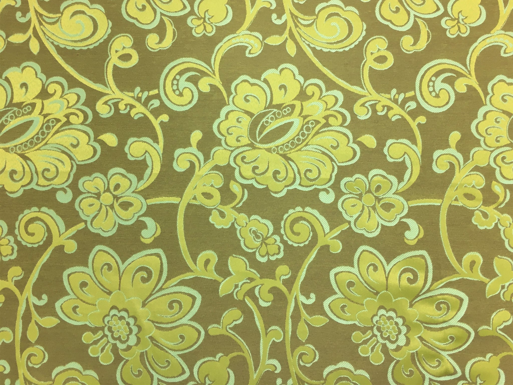 Olive Green Aqua Blue Floral Upholstery Fabric | Fabric Bistro