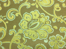 Load image into Gallery viewer, Olive Green Aqua Blue Brown Floral Botanical Water &amp; Stain Resistant Upholstery Fabric
