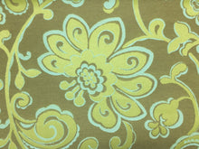Load image into Gallery viewer, Olive Green Aqua Blue Brown Floral Botanical Water &amp; Stain Resistant Upholstery Fabric