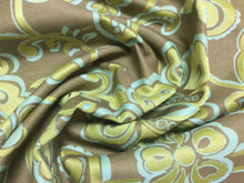 Load image into Gallery viewer, Olive Green Aqua Blue Brown Floral Botanical Water &amp; Stain Resistant Upholstery Fabric
