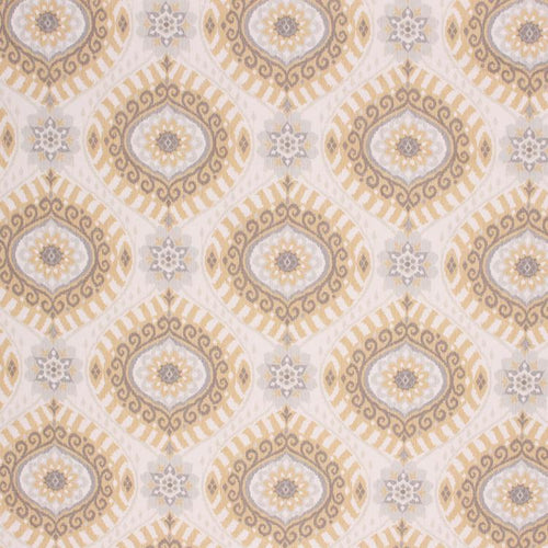 Cotton Drapery Upholstery Fabric Ikat Medallion Yellow Gray / Gold