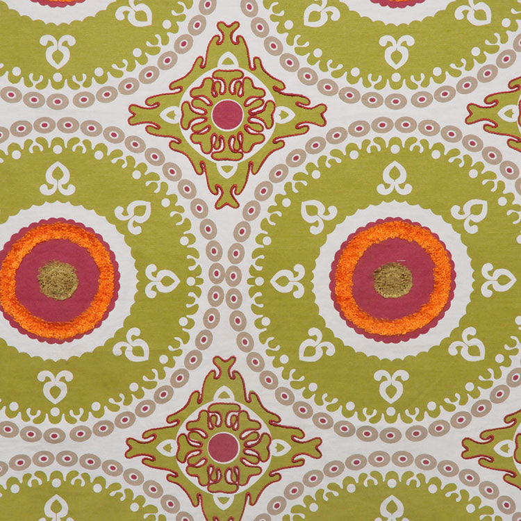 Embroidered Medallion Corded Drapery Fabric Green Ivory Orange Red / Green Multi RMBLV