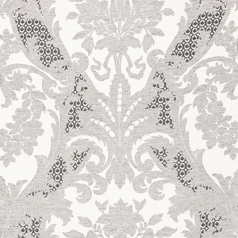 SCHUMACHER TOSCANA LINEN DAMASK FABRIC / GRISAILLE