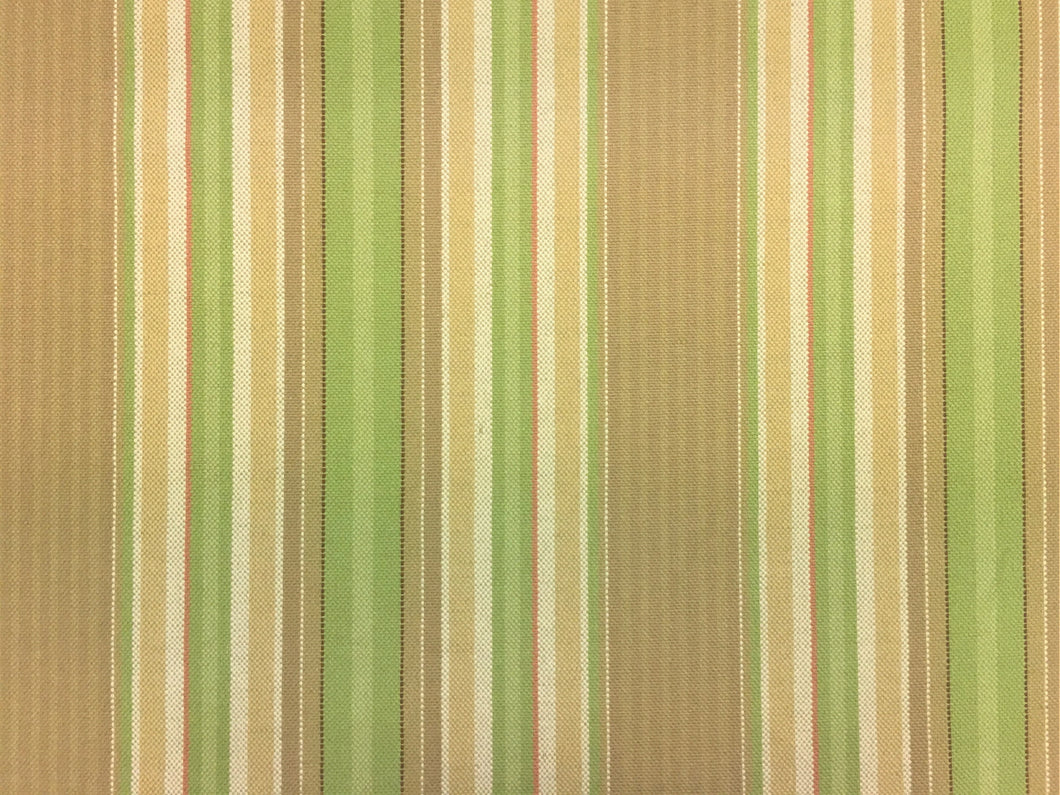 Green Beige Coral Brown Taupe Stripe Indoor Outdoor Performance Upholstery Fabric