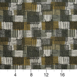 Essentials Heavy Duty Geometric Abstract Upholstery Drapery Fabric / Olive Black Gray White