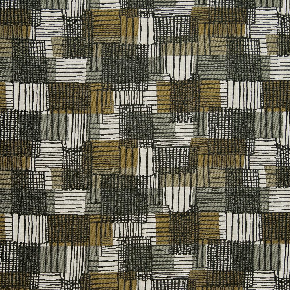 Essentials Heavy Duty Geometric Abstract Upholstery Drapery Fabric / Olive Black Gray White