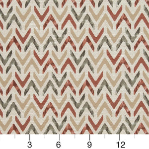 Essentials Heavy Duty Geometric Upholstery Drapery Fabric / Coral Beige Sage