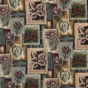 Essentials Geometric Floral Upholstery Tapestry Fabric Mauve Teal Olive / Clover
