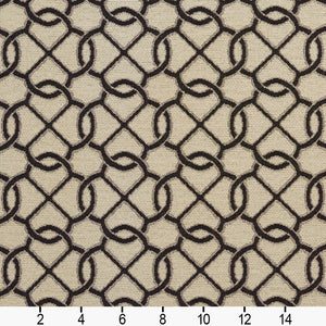 Essentials Outdoor Upholstery Drapery Geometric Trellis Fabric / Black Beige