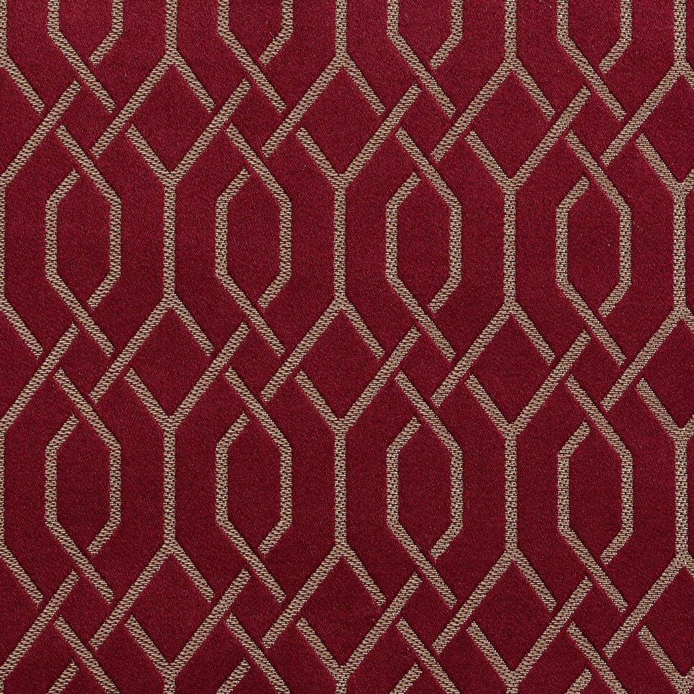 Essentials Heavy Duty Geometric Trellis Upholstery Drapery Fabric / Burgundy