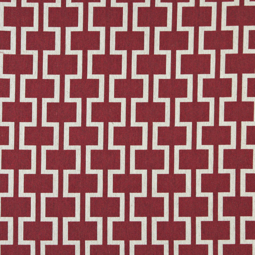 Essentials Heavy Duty Upholstery Geometric Trellis Fabric / Burgundy White