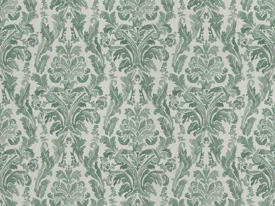 Cream Seafoam Teal Green Damask Upholstery Drapery Fabric