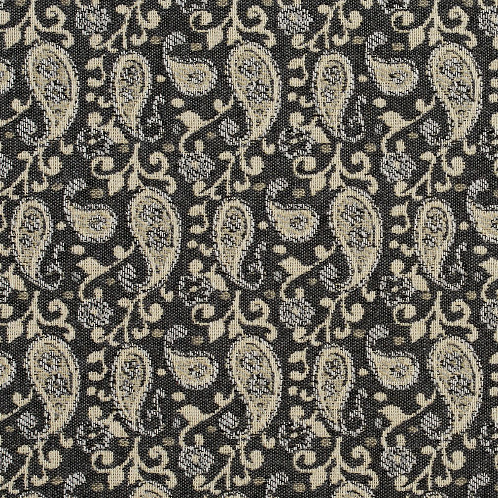 Essentials Gray Beige White Upholstery Fabric / Sterling Paisley