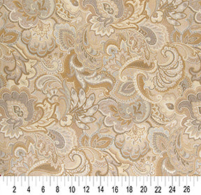 Essentials Cityscapes Gray Mustard Beige Cream Floral Paisley Upholstery Drapery Fabric