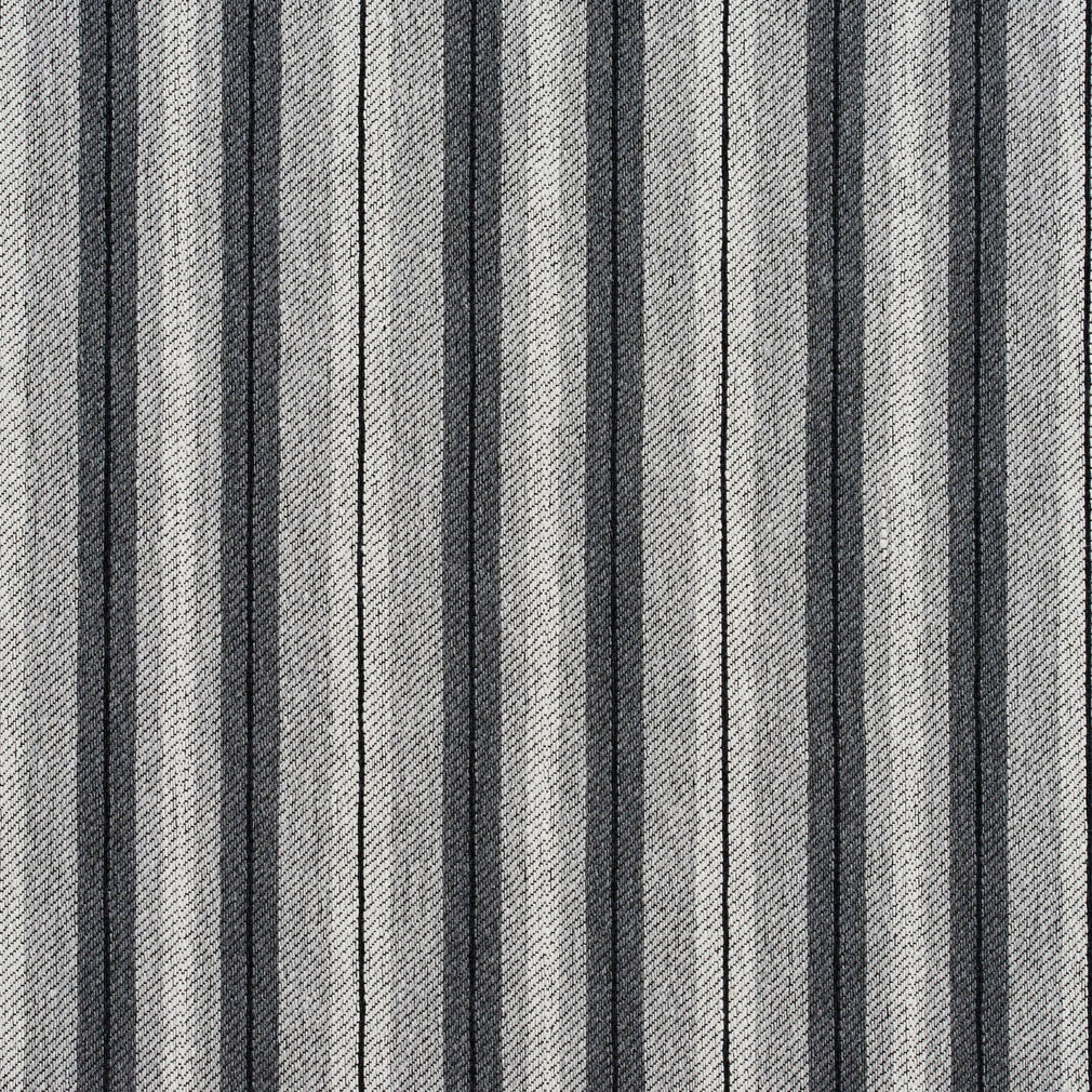 Essentials Gray White Black Upholstery Fabric / Sterling Stripe