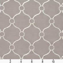 Load image into Gallery viewer, Essentials Linen Upholstery Drapery Fabric Gray White Embroidered Trellis Geometric