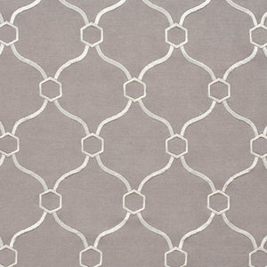 Essentials Linen Upholstery Drapery Fabric Gray White Embroidered Trellis Geometric
