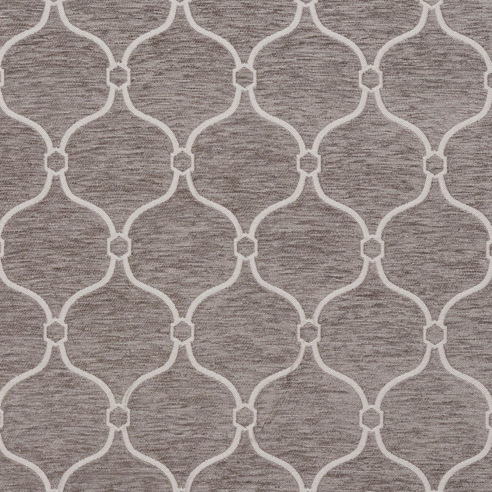 Essentials Chenille Gray White Geometric Trellis Upholstery Fabric
