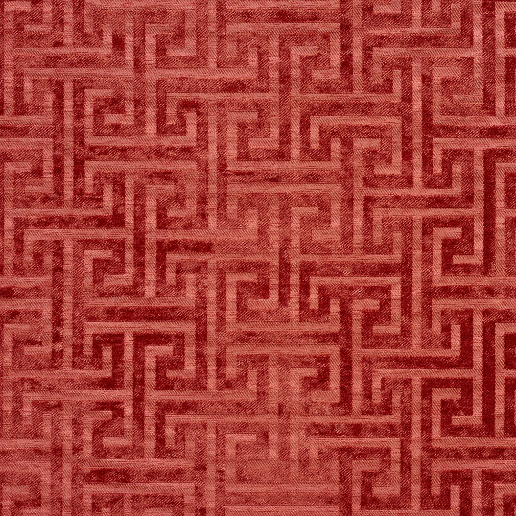 Essentials Upholstery Drapery Greek Key Velvet Fabric / Red