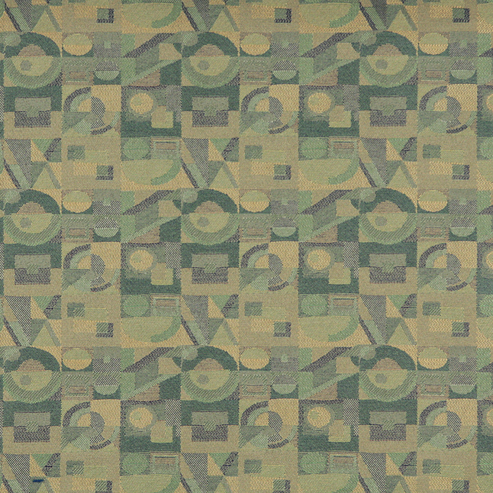 Essentials Mid Century Modern Geometric Green Blue Beige Upholstery Fabric / Clover