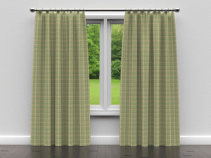 Essentials Green Brown Cream Checkered Plaid Upholstery Drapery Fabric / Juniper Windowpane
