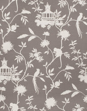 Load image into Gallery viewer, Asian Chinoiserie Pagoda Bird Print Toile Fabric / Grey