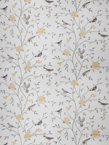 Floral Bird Print Drapery Fabric / Grey Citrine