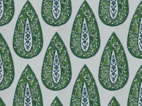 Cotton White Green Navy Blue Paisley Upholstery Drapery Fabric