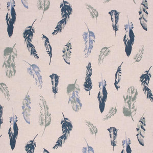 Linen Blend Feather Bird Upholstery Drapery Fabric Navy Blue Beige / Harbor