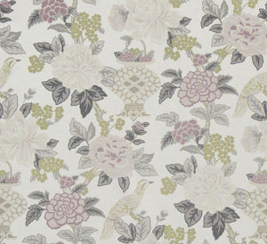 Floral Bird Asian Chinoiserie Drapery Fabric / Heather