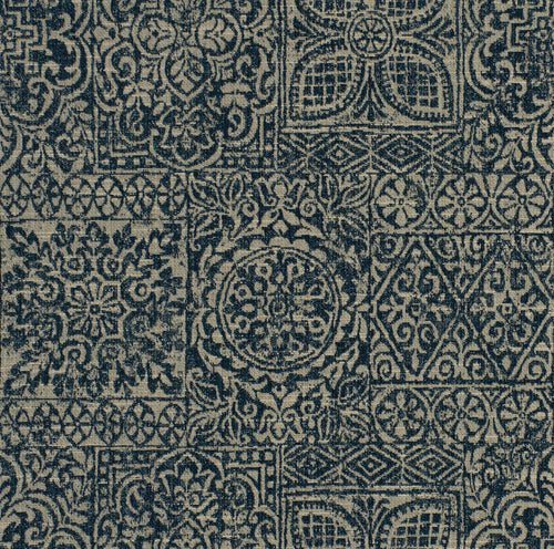 2 Colors Tapestry Upholstery Fabric Navy Blue Beige Medallion
