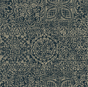 2 Colors Tapestry Upholstery Fabric Navy Blue Beige Medallion