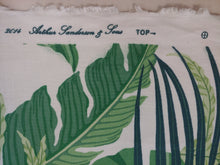 Load image into Gallery viewer, 1 and 1/3 Yards Arthur Sanderson &amp; Sons Manila Off White Green Tropical Botanical Palm Leaf Upholstery Drapery Fabric