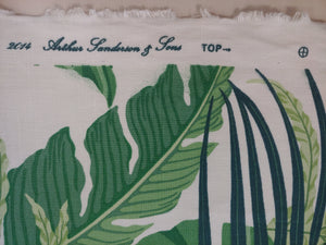1 and 1/3 Yards Arthur Sanderson & Sons Manila Off White Green Tropical Botanical Palm Leaf Upholstery Drapery Fabric