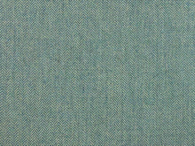 Load image into Gallery viewer, Designer Water &amp; Stain Resistant Teal Blue Beige MCM Small Scale Herringbone Upholstery Drapery Fabric
