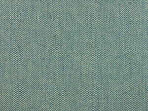 Designer Water & Stain Resistant Teal Blue Beige MCM Small Scale Herringbone Upholstery Drapery Fabric