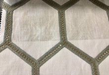 Load image into Gallery viewer, Cotton Linen Embroidered Drapery Fabric Trellis Beige Green Blue / RMIL13