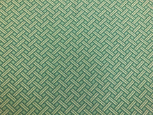 Load image into Gallery viewer, Designer Water &amp; Stain Resistant Geometric Trellis Asian Aqua Blue Cream Upholstery Fabric