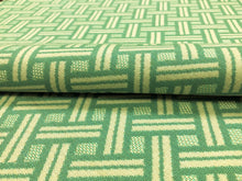 Load image into Gallery viewer, Designer Water &amp; Stain Resistant Geometric Trellis Asian Aqua Blue Cream Upholstery Fabric
