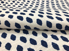 Load image into Gallery viewer, Designer Cotton White Navy Blue Abstract Dots Upholstery Drapery Fabric
