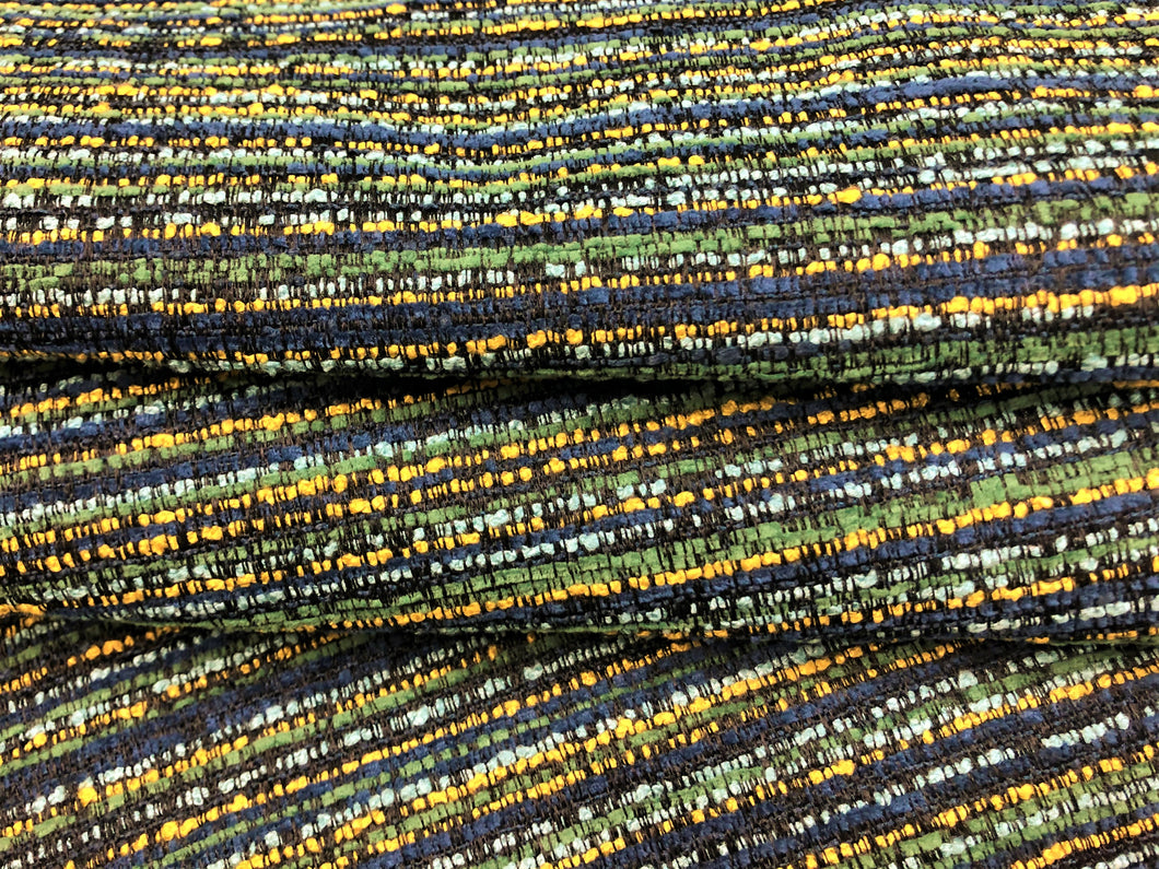 Navy Blue Aqua Yellow Green Black Textured MCM Mid Century Modern Upholstery Fabric