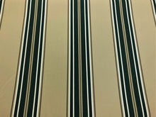 Load image into Gallery viewer, Water &amp; Stain Resistant Indoor / Outdoor Forest Green Beige White Stripe Canvas Upholstery Fabric