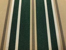 Load image into Gallery viewer, Water &amp; Stain Resistant Indoor / Outdoor Forest Green Beige White Stripe Canvas Upholstery Fabric